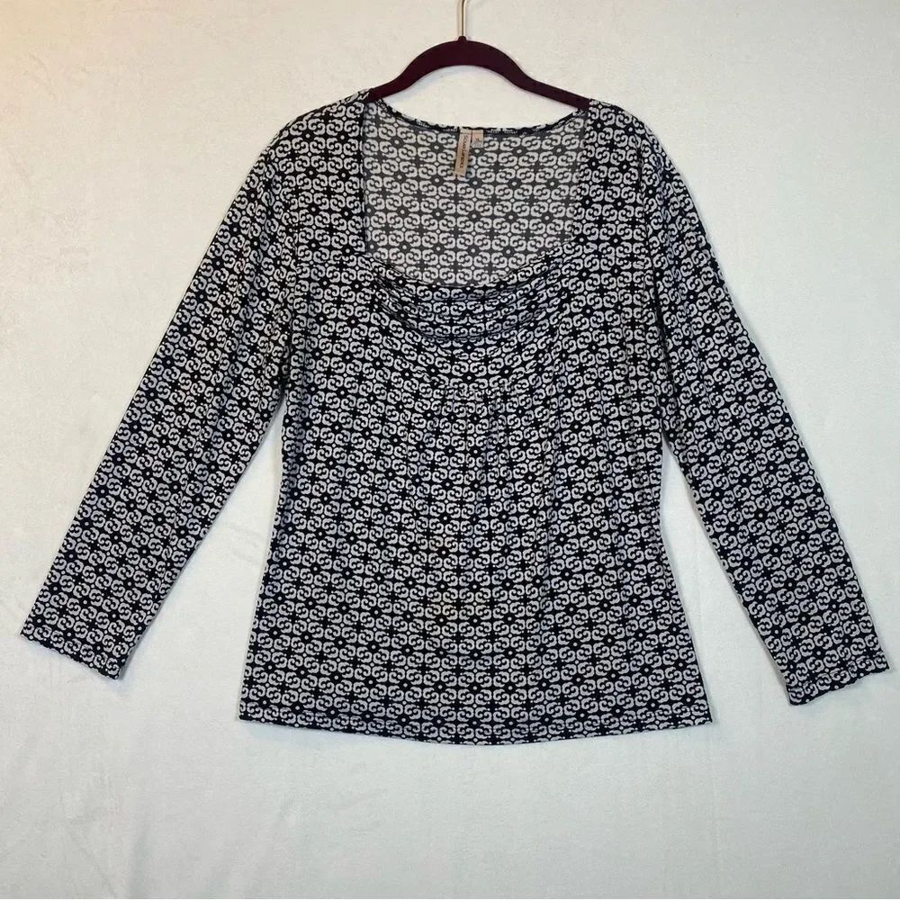 Susan Lawrence Black/White Geo Design Scoop Neck Top Size XL